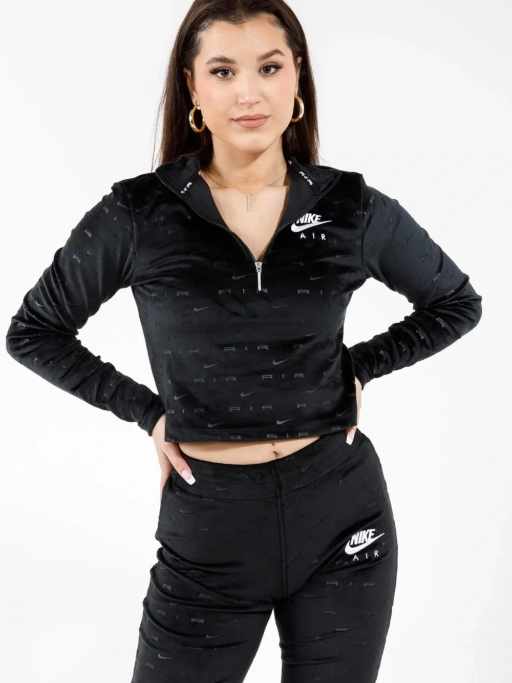 Nike Air Velour Embossed Logo 1/4 Pullover. Cropped. Sporty. EUC. SZ3X. Lounge